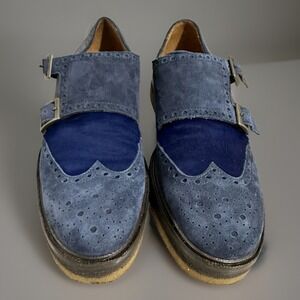 Etro Mens Blue Suede Double Monk Strap Shoes UK 41 US 8.5